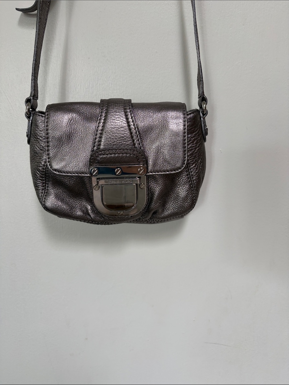 Michael Kors Metallic Pewter Leather Crossbody Bag